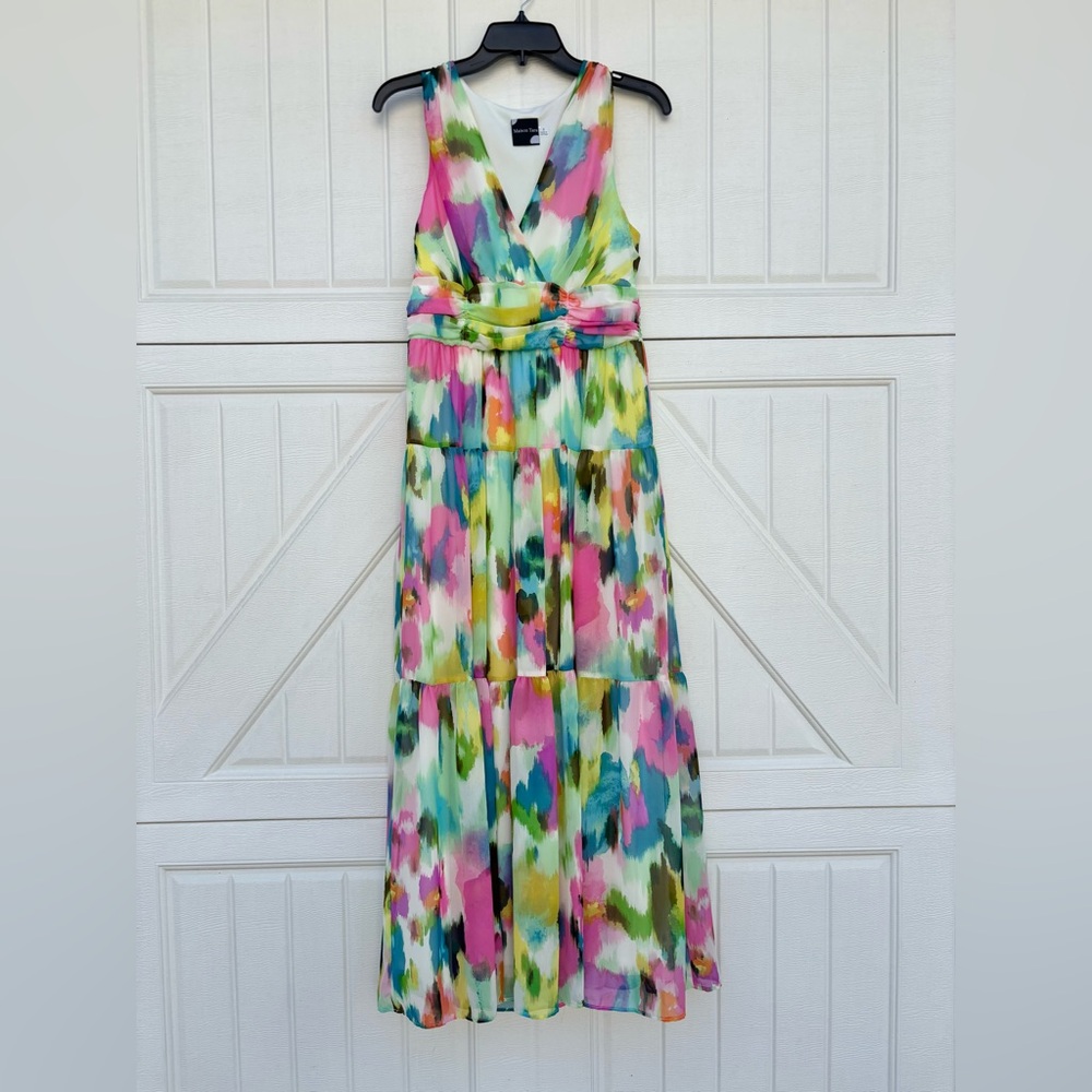 Maison Tara Colorful Watercolor Tiered Maxi Dress Size 8 – New Without Tags